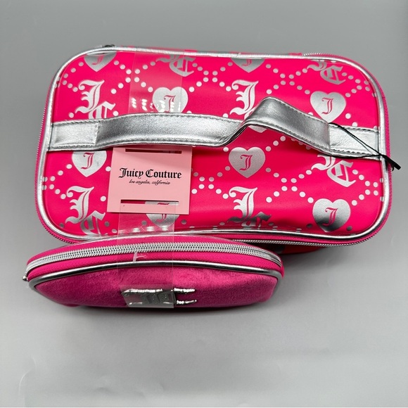 Juicy Couture Pink Travel Cosmetic Bag with Silver Polka Dots –Makeup Organizer - Picture 6 of 6